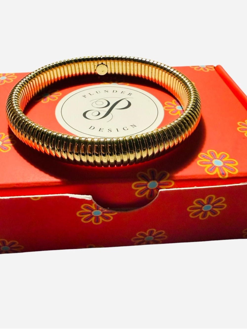 New in box Gold Coil Ribbed Stretch Stackable Cici Bracelet by Plunder